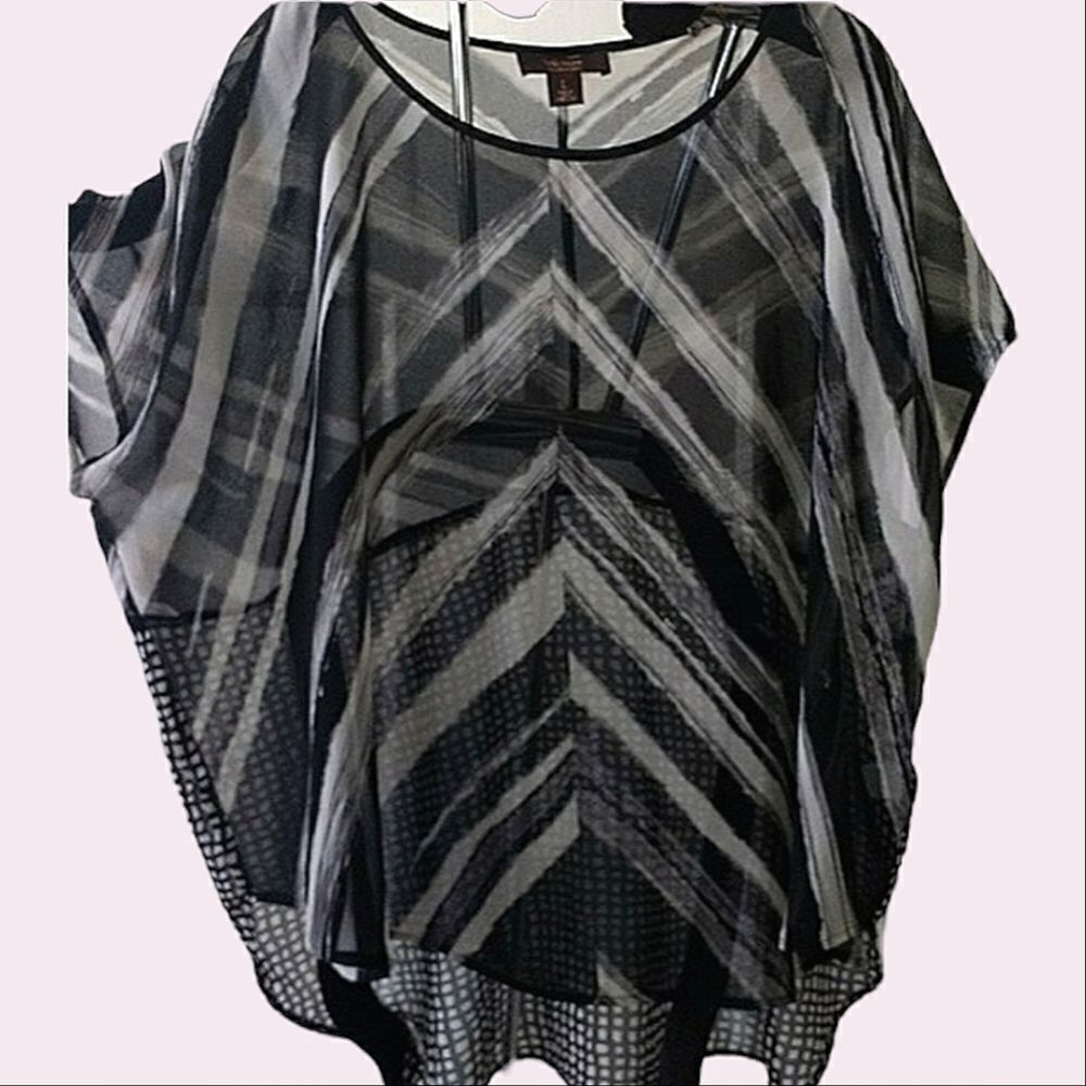 Victor Alfaro Black And Grey Mixed Pattern Sheer Poncho OS